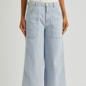 Free People Striped Wide Leg Denim Jeans